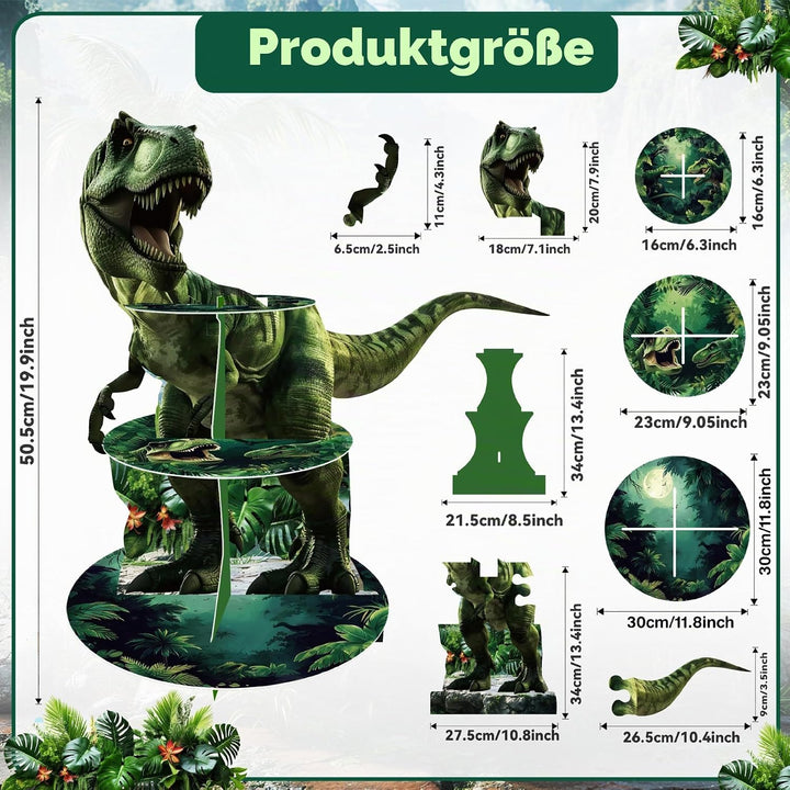 3 Tier Dinosaurier Kuchen Stand, Cupcake Turm, 12Pcs Dinosaurier Kuchen Surround Dinosaurier Thema G