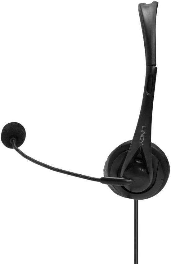 LINDY 42870 Headset, kabelgebunden mit USB-Anschluss Typ A und In-Line-Steuerung, Schwarz