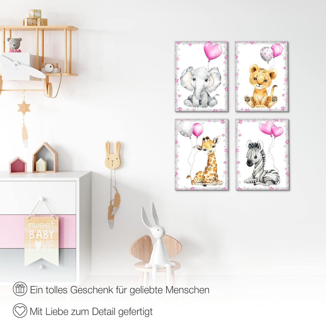 Novart Bilder Tiere - Fertig Zum Aufhängen - Kein Extra Rahmen benötigt - Wandbilder Set Kinderzimme