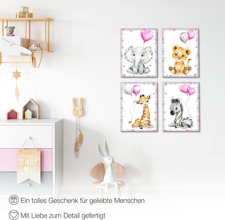 Novart Bilder Tiere - Fertig Zum Aufhängen - Kein Extra Rahmen benötigt - Wandbilder Set Kinderzimme