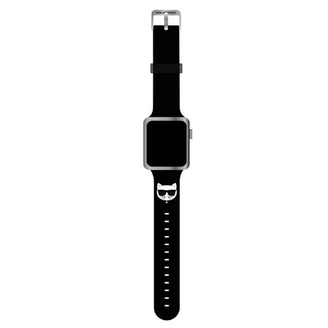 KARL LAGERFELD KLAWLSLCK Riemen an Apple Watch 42/44/45mm schwarz Silicone Choupette Heads
