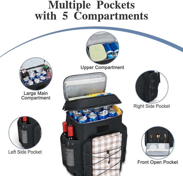 Kühlrucksack kühltasche Rucksack 30L Picknicktasche - zweistöckige wasserdicht auslaufsicher Kühltas