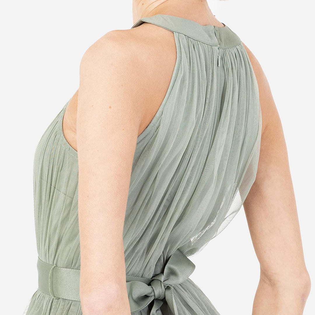 Ladies Maxi Dress for Women Halter Neck Long Sleeveless with Belt A Line Evening Gown Ball Prom Wedd