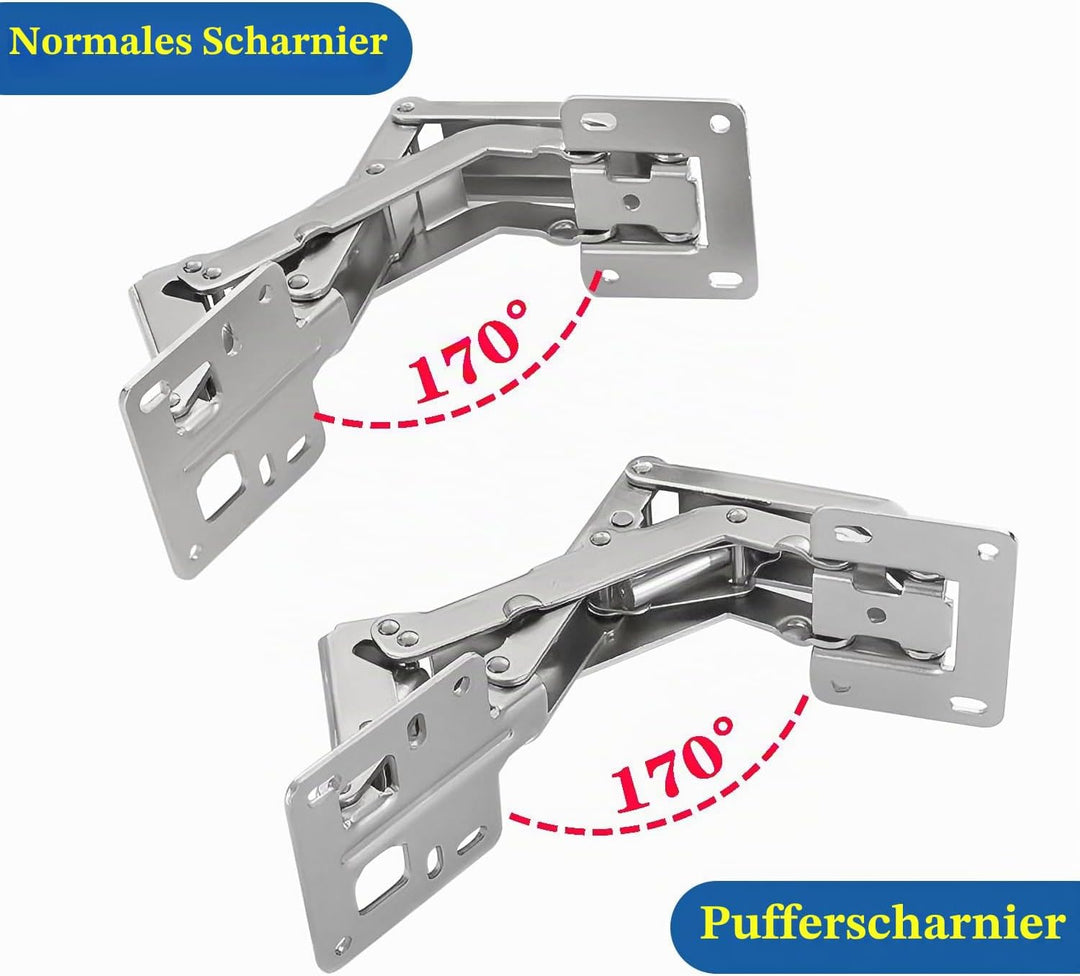 Qrity 4 X Aufschraubscharnier mit Feder Öffnungswinkel 170° Küche Schrank Türscharniere +16 Schraube