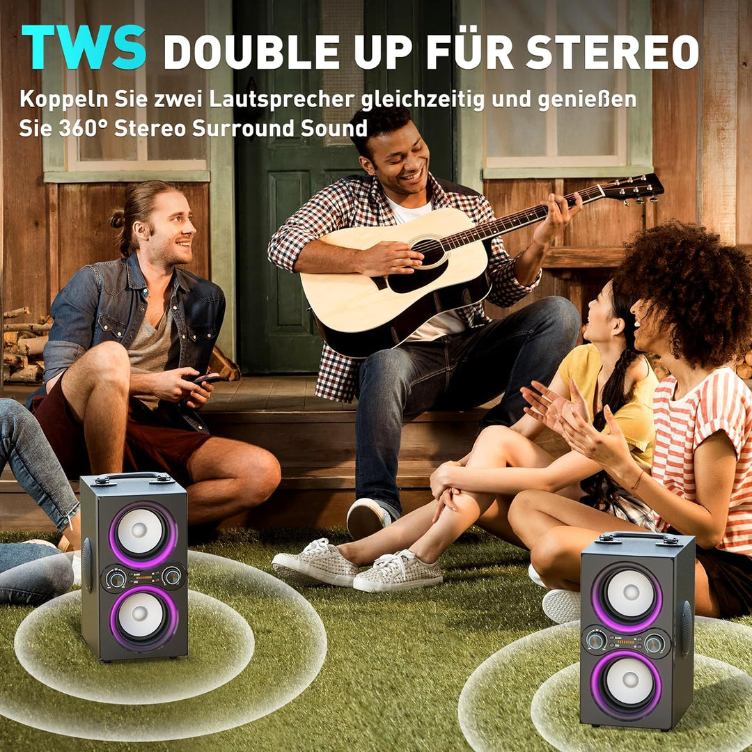 TPBEAT Bluetooth Lautsprecher, 80W Wireless Bluetooth Box Musikbox Gross, Bass Boost, with Licht, 10