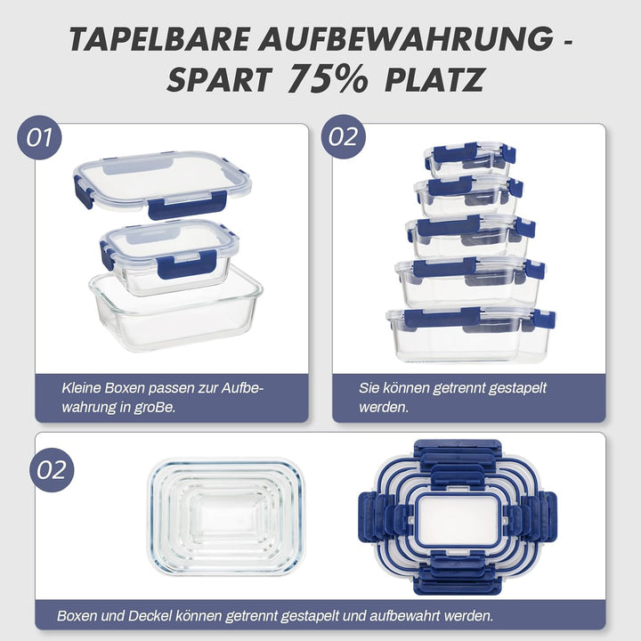 Vorratsbehälterset aus Glas, Glas-Frischhaltedosen,Aufbewahrungsbehälter für Küche und Restaurant mi