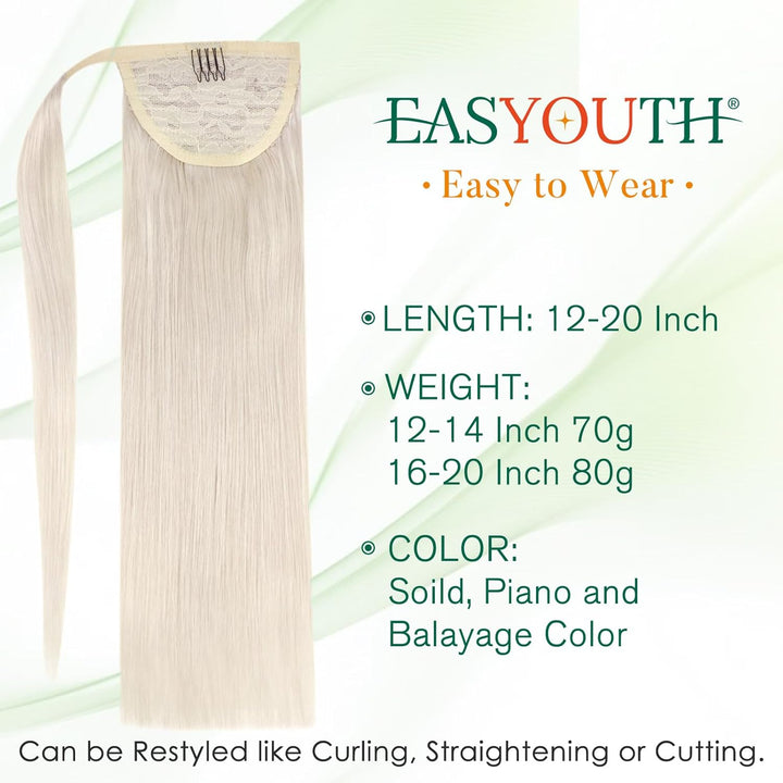 Easyouth Zopf Haarverlangerung Echthaar Real Hair Pferdeschwanz Extension 12 Zoll Farbe Weisse Blond