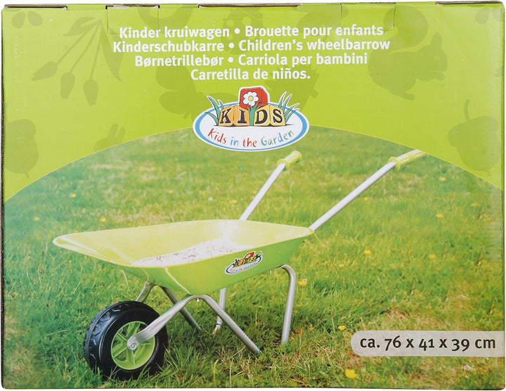 Esschert Design Kinderschubkarre, Gartenkarre für Kinder in grün, ca. 77 cm x 40 cm x 43 cm