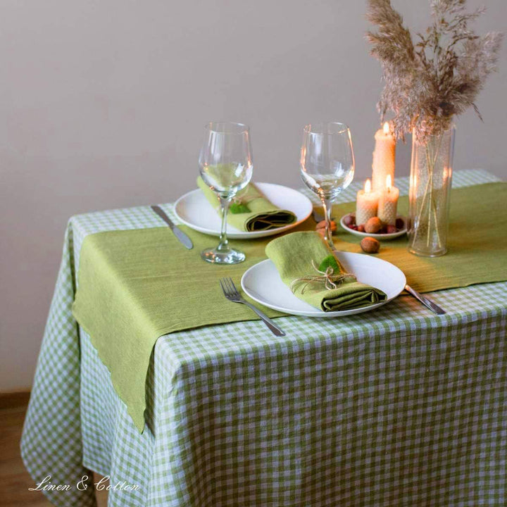 Linen &amp; Cotton Tischdecke Tischtuch Tischwäsche Kariert Landhausstil Estella - 100% Leinen, Weiss We