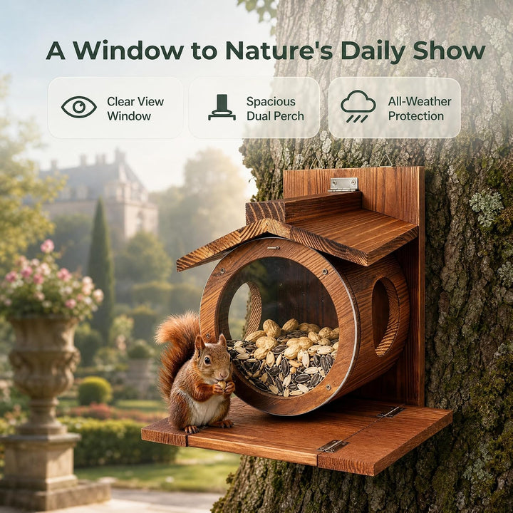 Eichhörnchen Futterhaus aus Holz, Eichhörnchen Futterstation mit Zwei seitlichen Futteröffnungen – V