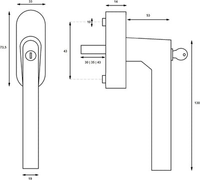 Ck-türbeschläge New Orleans V3 abschliessbarer Fenstergriff V2A Edelstahl Metallic Unterkonstruktion