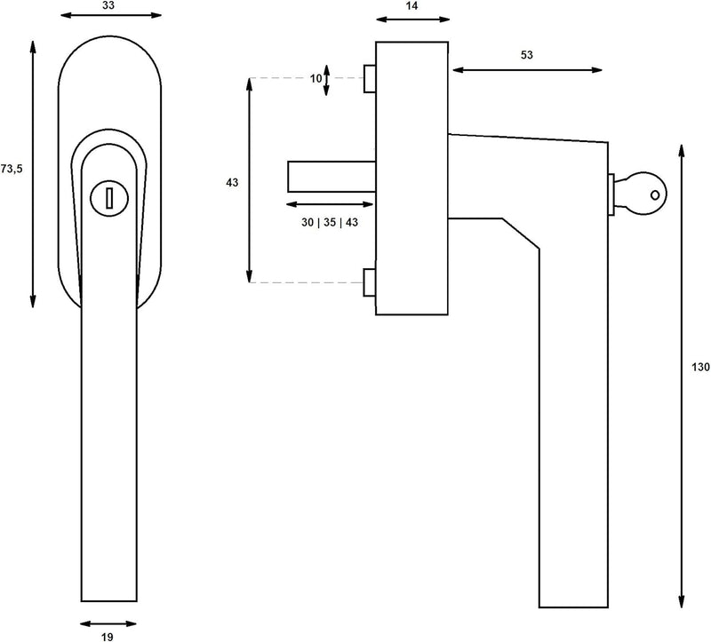 Ck-türbeschläge New Orleans V3 abschliessbarer Fenstergriff V2A Edelstahl Metallic Unterkonstruktion