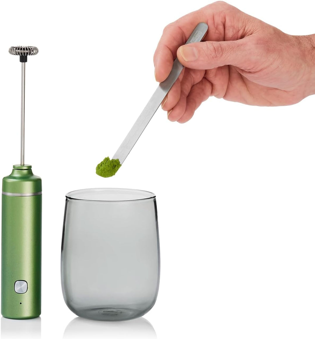 AdHoc Chado Set 3-tlg. – Matcha-Geniesser-Set mit elektrischem Milchaufschäumer, mundgeblasenem Glas