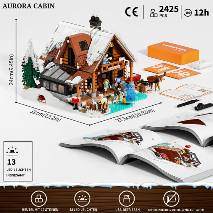 Lumibricks Aurora Cabin mit LED– 2425 Teile Holzhaus Bausatz mit Nordlicht-Projektion, Innovatives A