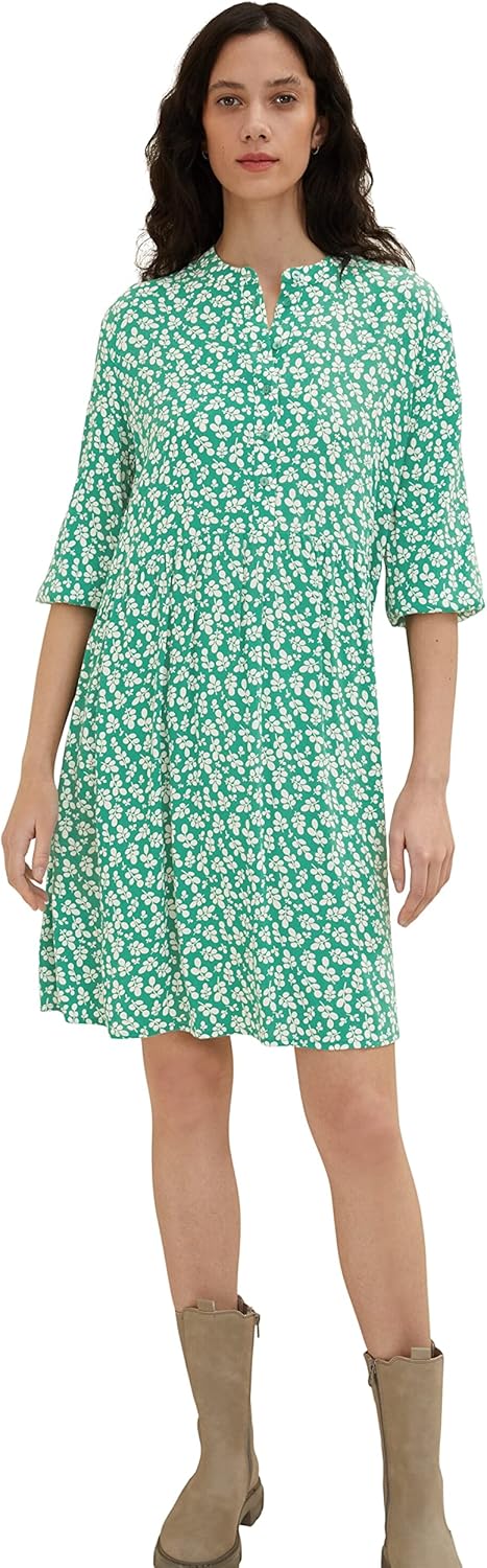 TOM TAILOR Damen dress with pattern and button placket 34 31117 - Green Floral Design, 34 31117 - Gr