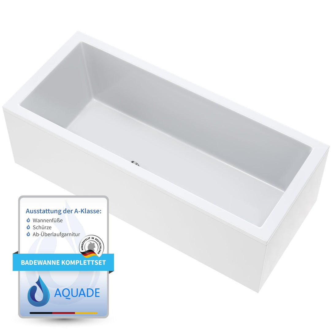 AQUADE Acryl Badewanne 180x90 cm Modell: Wolfsburg Hergеstellt in Dеutschland - Weiss Badewannen Kom