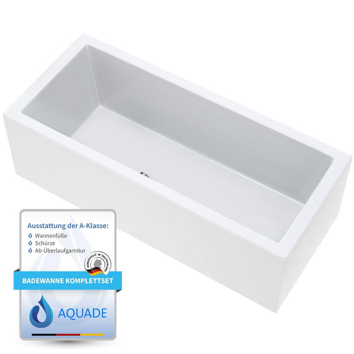 AQUADE Acryl Badewanne 180x90 cm Modell: Wolfsburg Hergеstellt in Dеutschland - Weiss Badewannen Kom