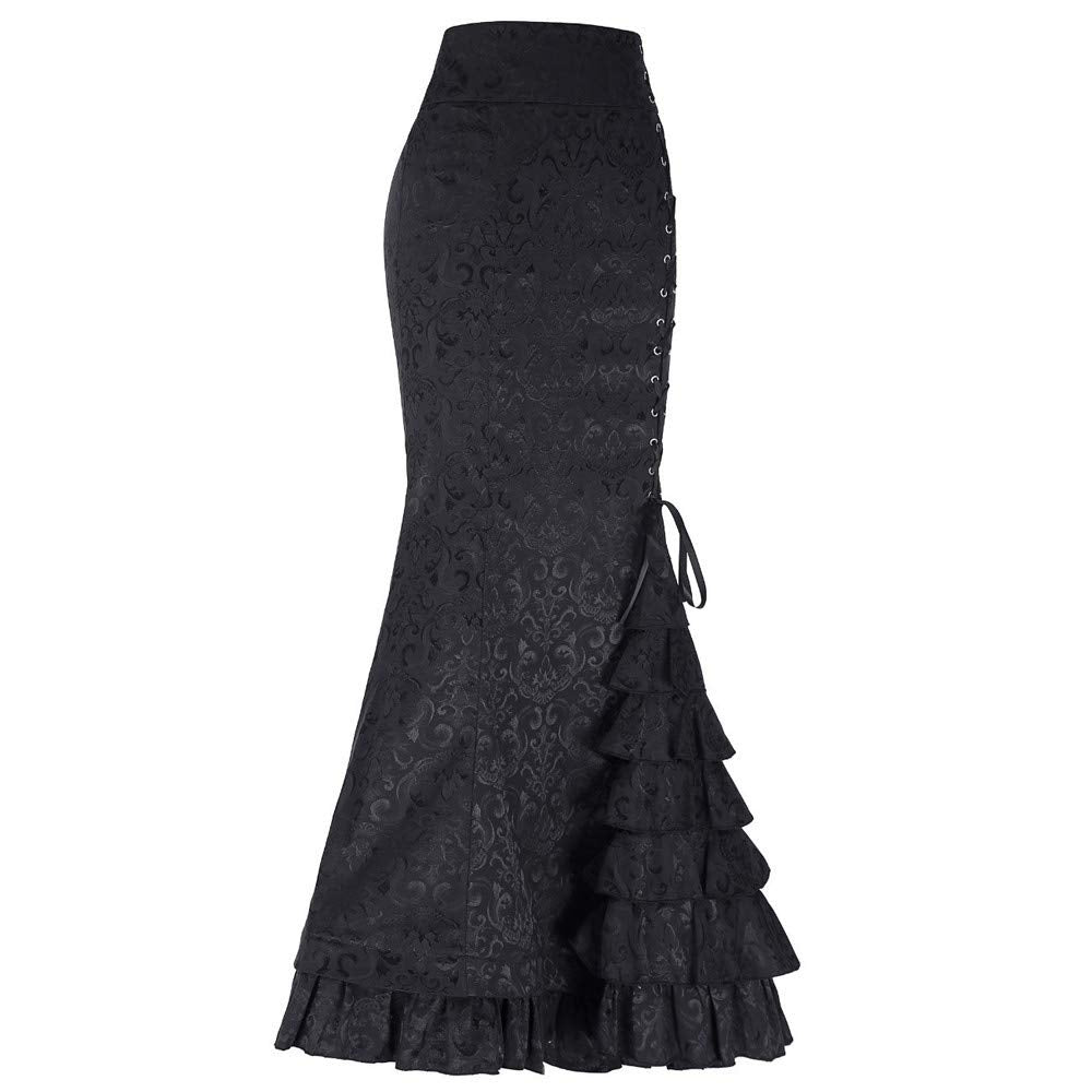 Maxirock Schwarz Retro-Punk-Langrock Rassel -Rock-Rock Schwarze Korsage Damen Mit Schwarz L, Schwarz