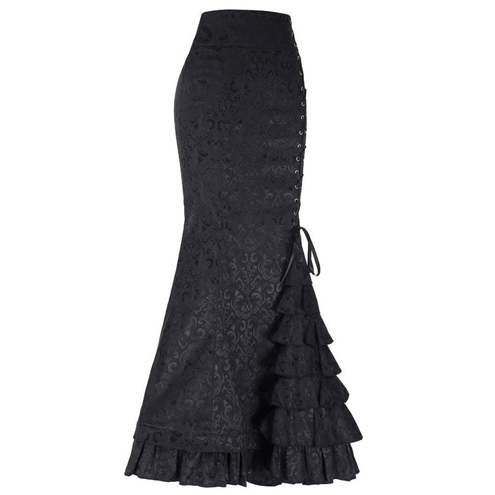 Maxirock Schwarz Retro-Punk-Langrock Rassel -Rock-Rock Schwarze Korsage Damen Mit Schwarz L, Schwarz