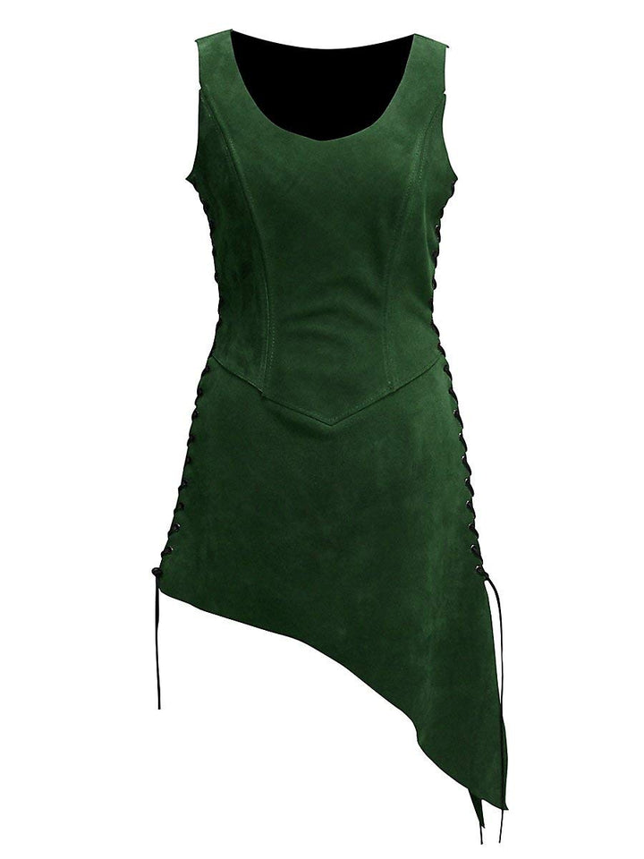 Andracor – Schlichtes Mieder mit Rock – Kurzes Überkleid aus Veloursleder mit Schnürung – für LARP,