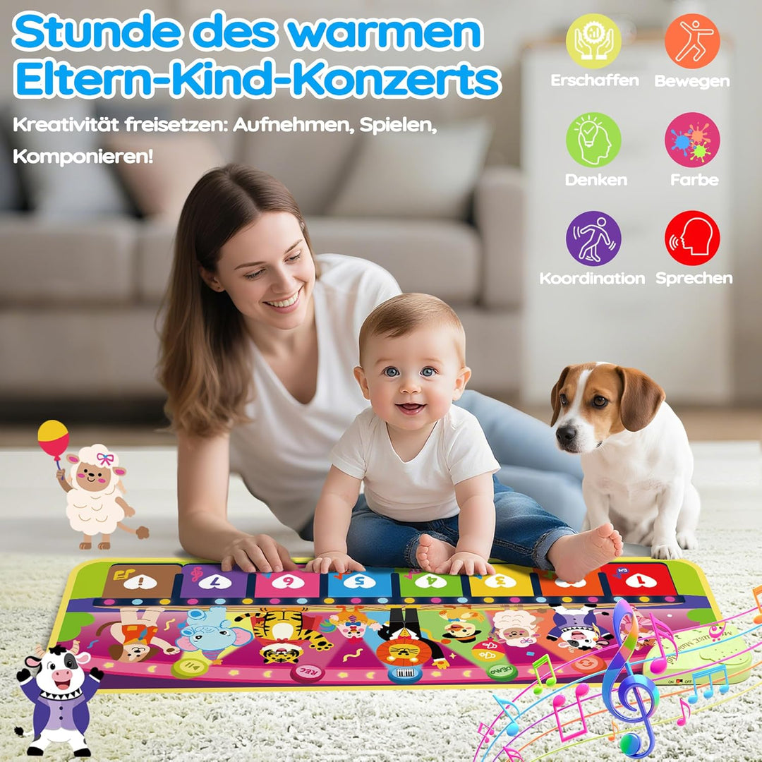 MOMUSE 5-Sprachen Musikmatte (DE/FR/IT/ES/EN), Baby Spielzeug ab 1 Jahr, Multilinguale Klaviermatte