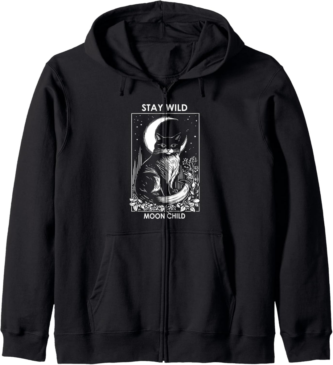 Stay Wild Moon Child Cat Katze Schwarz Kater Okkult Gothic Kapuzenjacke