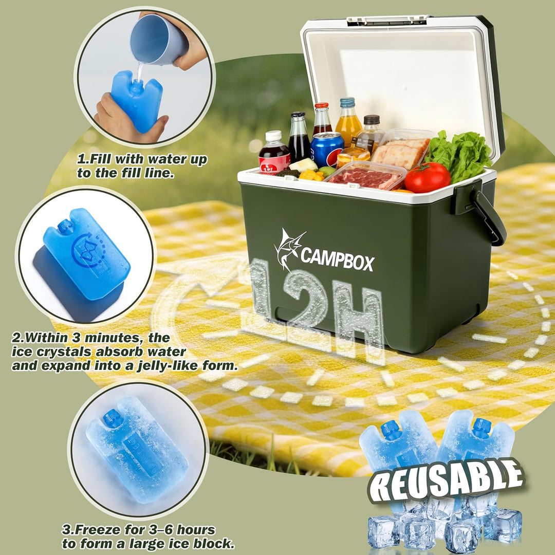 JONRRYIN Kühlbox, Passiv-Kühlbox 24 Liter Bis zu 12 Std. Kühlung, Mobile Cooler Box mit 2 Kühlakkus,