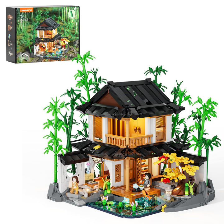 Lumibricks Bambushaus Beleuchtetes Baustein-Set – 2432 Teile Retro Chinesisches Gartenhaus & Baumhau