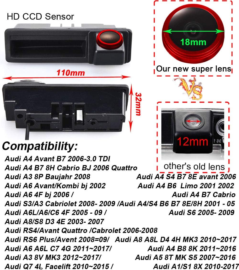 IP68 Wasserdicht Nachtsicht Rückfahrkamera HD CCD 720P Auto Rückansicht Kamera für Audi A3 8P Baujah