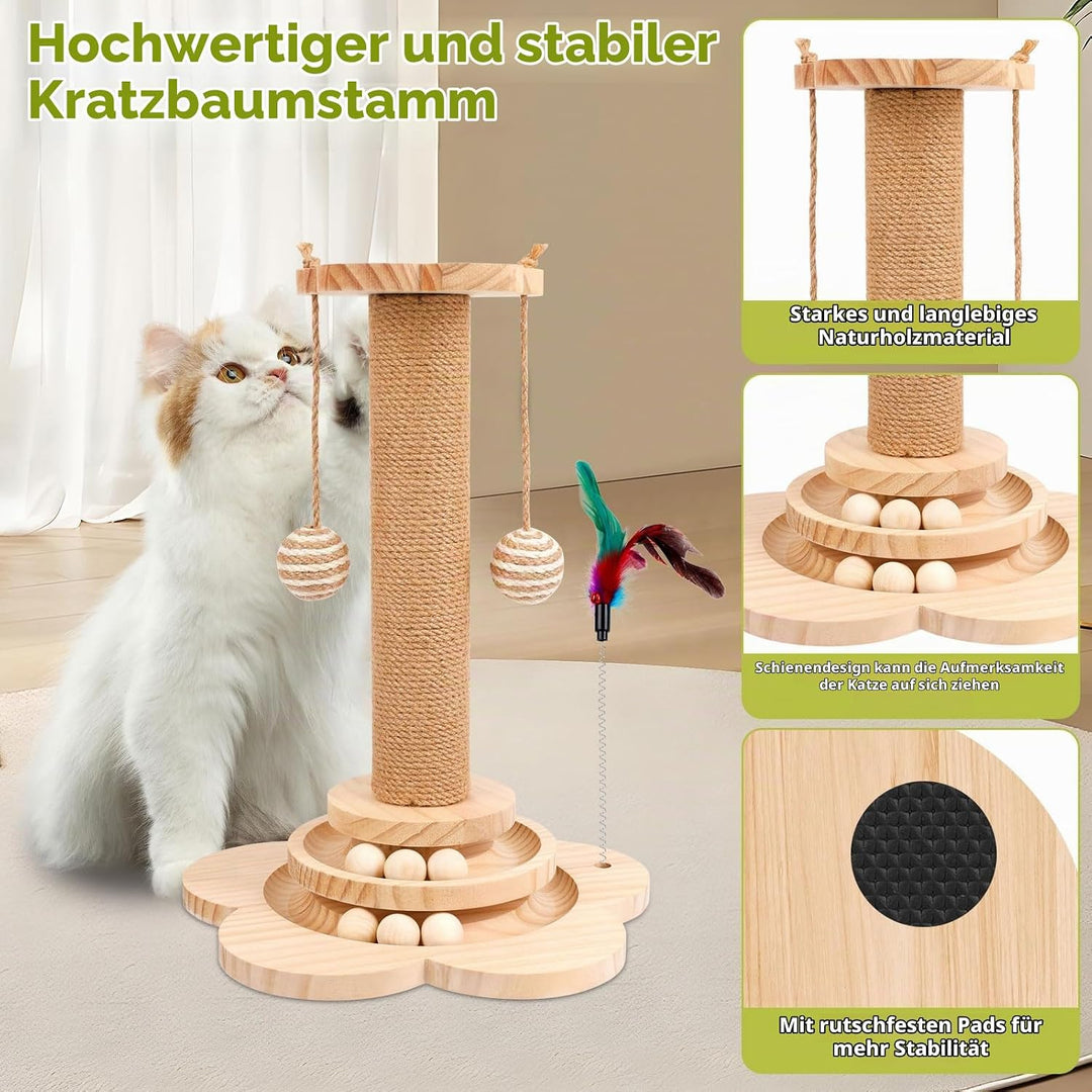 Interaktives Katzenspielzeug aus Holz,2-lagiger Drehteller Interaktives Katzen Spielzeug,3-in-1 Holz