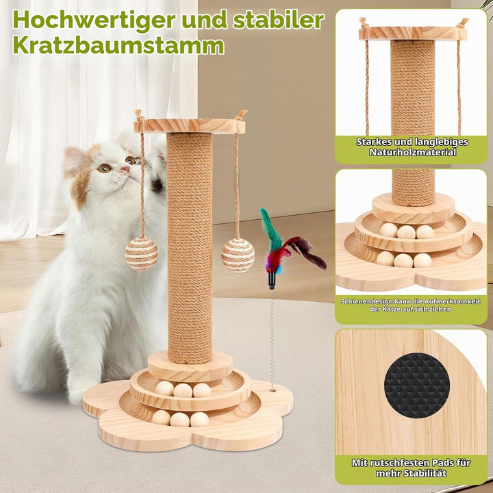 Interaktives Katzenspielzeug aus Holz,2-lagiger Drehteller Interaktives Katzen Spielzeug,3-in-1 Holz