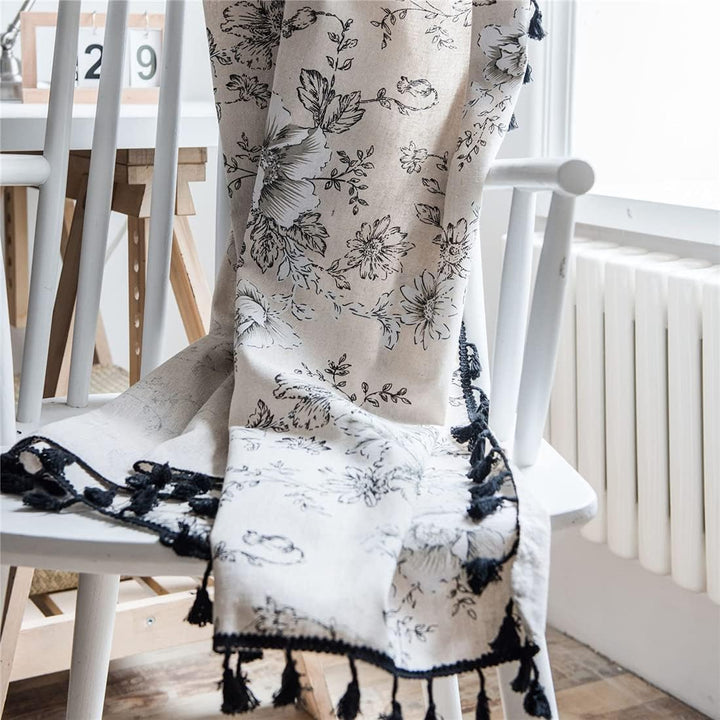 Boho Vintage Gardinen mit Quaste Halbverdunkelungsvorhänge mit Ösen Baumwolle Leinen Dekoschal für W