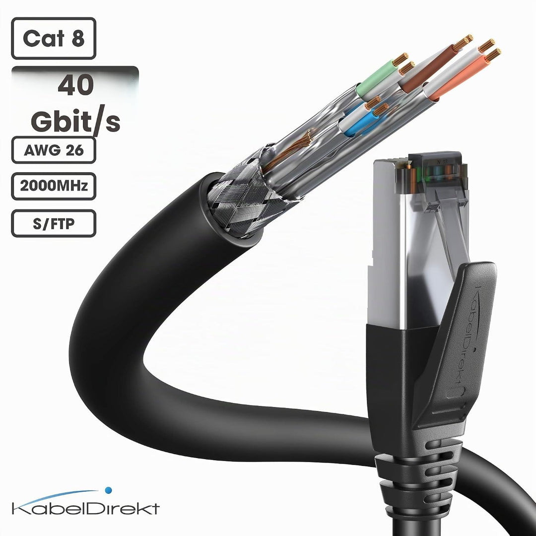 KabelDirekt – Cat 8 Netzwerkkabel, 40 Gigabit, flexibel &amp; bruchfest konstruiert – 10m (LAN Kabel/Eth