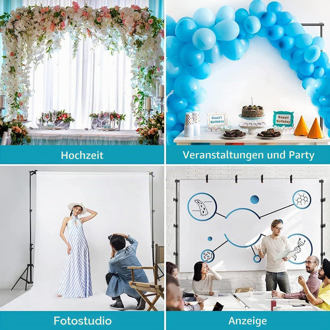 Vevelux 2.6 x 3 M Foto Hintergrund Ständer, Verstellbarer Hintergrundsystem mit 4 Klammer, 2 Sandsac