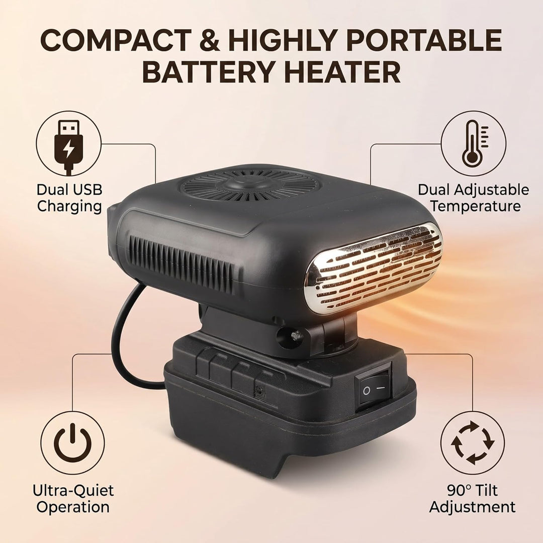 Fafeicy Batteriebetriebener Heizung, Ohne Batterie, Batterieheizung 90 Grad Flip 2 Temperaturen 2XUS
