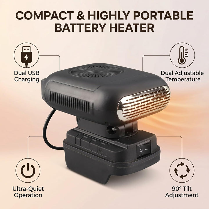 Fafeicy Batteriebetriebener Heizung, Ohne Batterie, Batterieheizung 90 Grad Flip 2 Temperaturen 2XUS