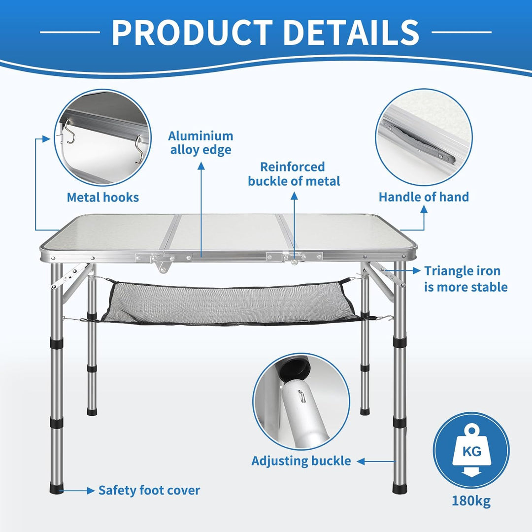 CPROSP Campingtisch Klappbar 90 * 40cm, Koffertisch Camping Faltbar, Camping Tisch, Markttisch Höhen