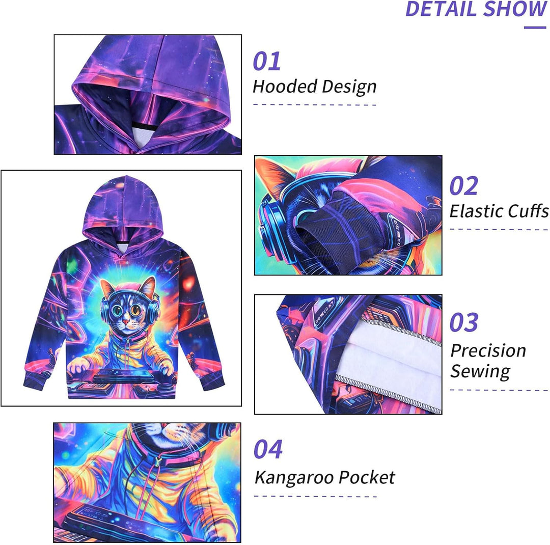 Fanient Pullover Jungen Mädchen 3D Print Fleece Hoodie Kinder Hooded Sweatshirt with Kangaroo Pocket