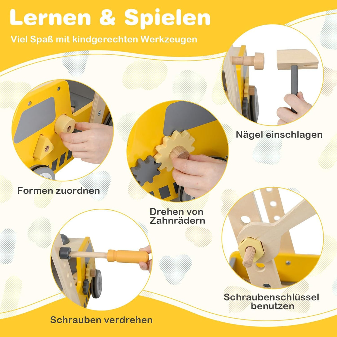 GOPLUS Lauflernwagen Holz, 2 in 1 Lauflernhilfe mit Lernaktivitäten, verstellbare Geschwindigkeit, o