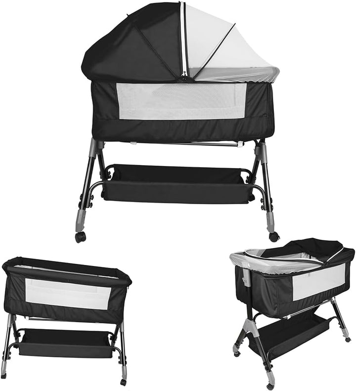 Kedia Babywiege mit Moskitonetz, Babybett & Reisebett mit Rollen, Babybett für Wiegen, höhenverstell
