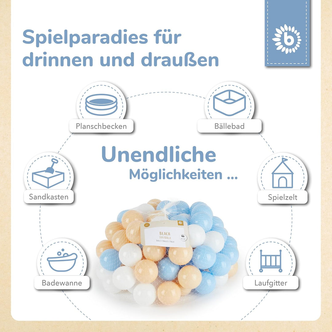 Bieco Bälle für Bällebad Beach | 100 Stück | Bunte Bälle | Bällebad Kinder | Bällebad Baby | Bälleba