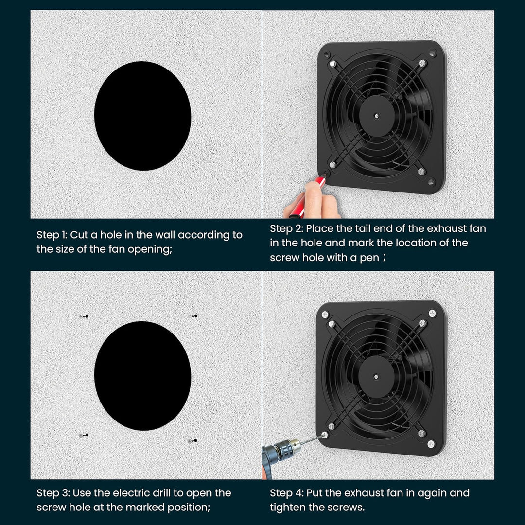 Hon&Guan Industriell Abluftventilator 200mm mit Geschwindigkeitsregler, Badlüfter Metal Leise mit Rü