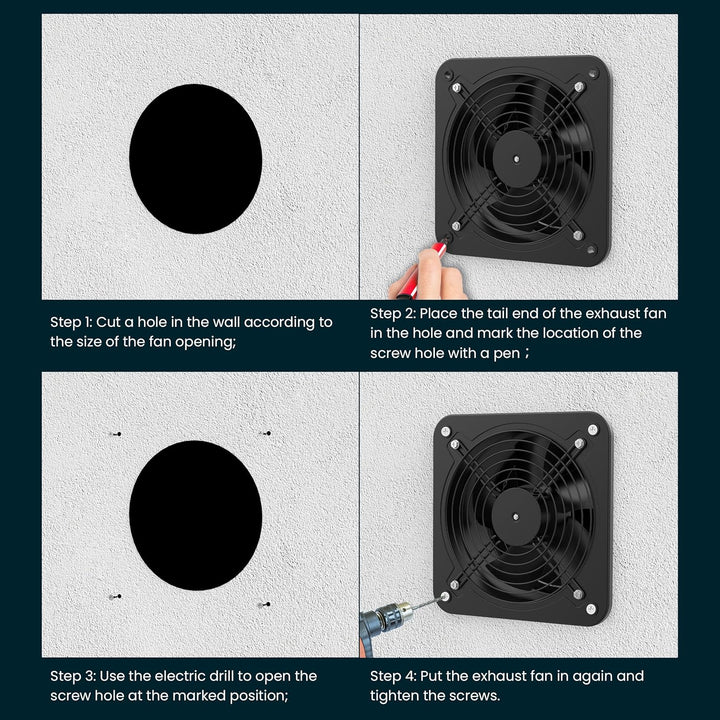 Hon&Guan Industriell Abluftventilator 200mm mit Geschwindigkeitsregler, Badlüfter Metal Leise mit Rü
