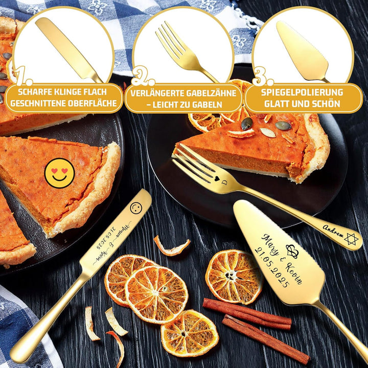 Personalisiertes Tortenmesser & Servierset mit individuellem Namen und Text - Tortenservierset & Hoc