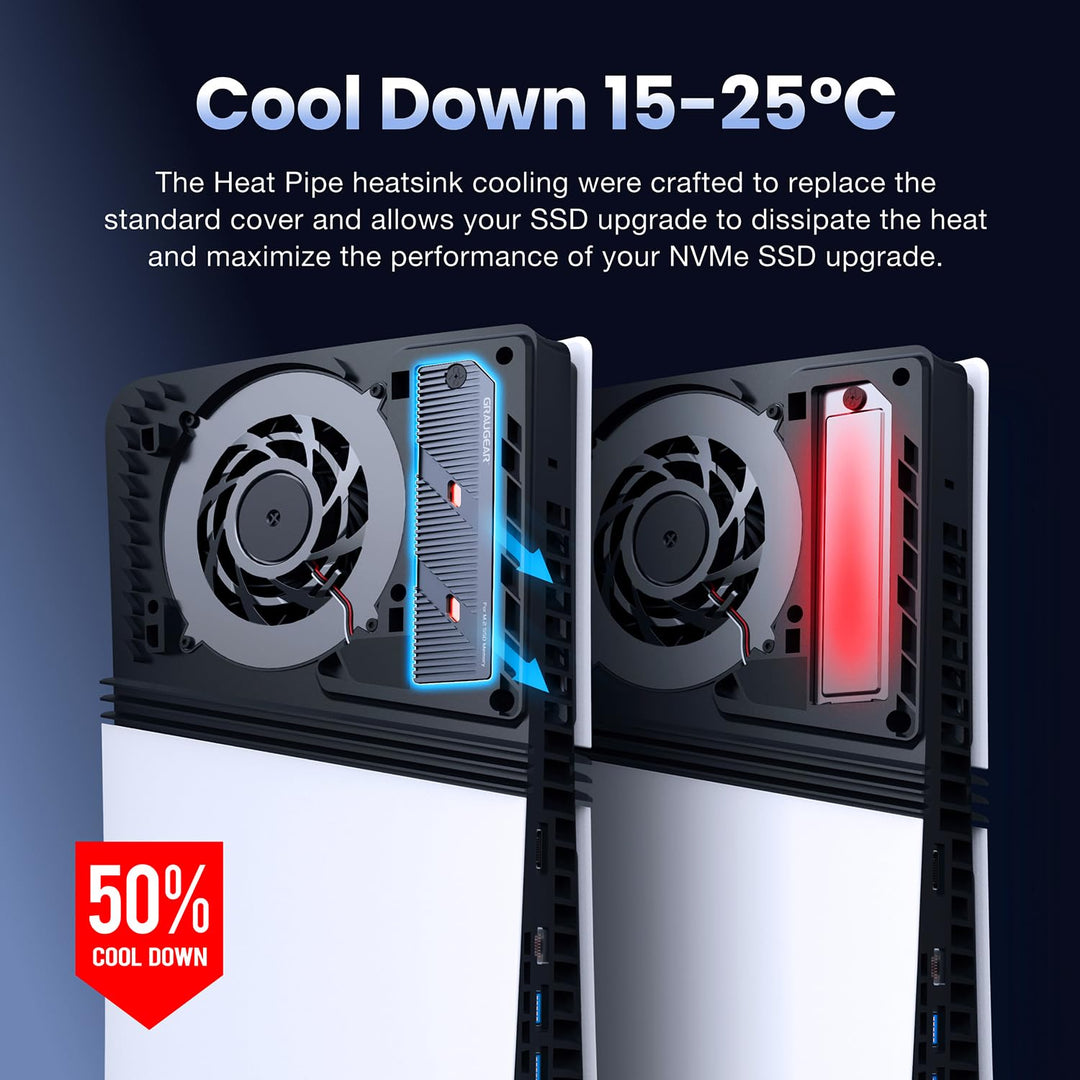 GRAUGEAR PS5 Pro/PS5 Slim M.2 SSD Kühlkörper mit Heatpipe, integriertem Kupfer-Heatpipe und Aluminiu