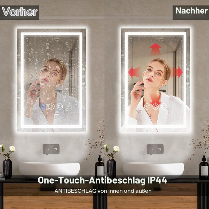 Badspiegel mit Beleuchtung LED, 40x60cm Bluetooth Spiegel mit Light, Wandspiegel mit Frontbeleuchtun
