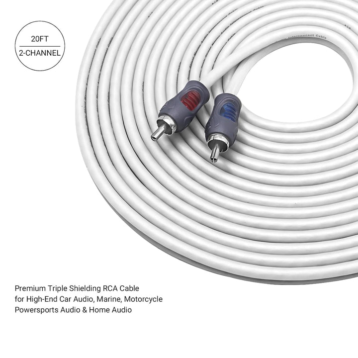 RECOIL RMI220 Hochwertiges 2-Kanal RCA-Cinch-Audiokabel, 6m (20ft), dreifach geschirmt mit verzinnte