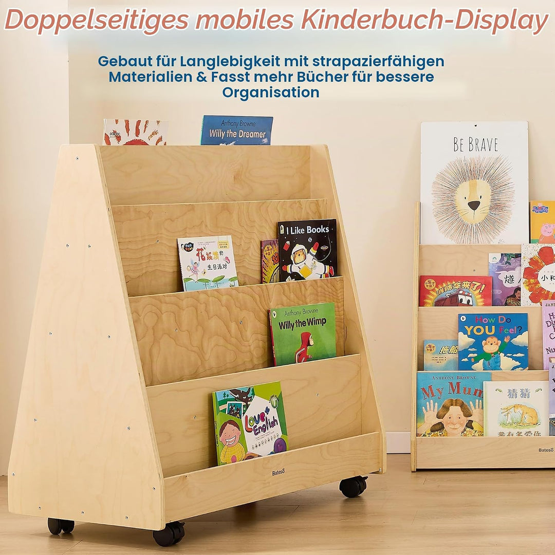 Bateso Kinderbücherregal für Kleinkinder und Babys, doppelseitiges Montessori-Bücherregal aus Holz f