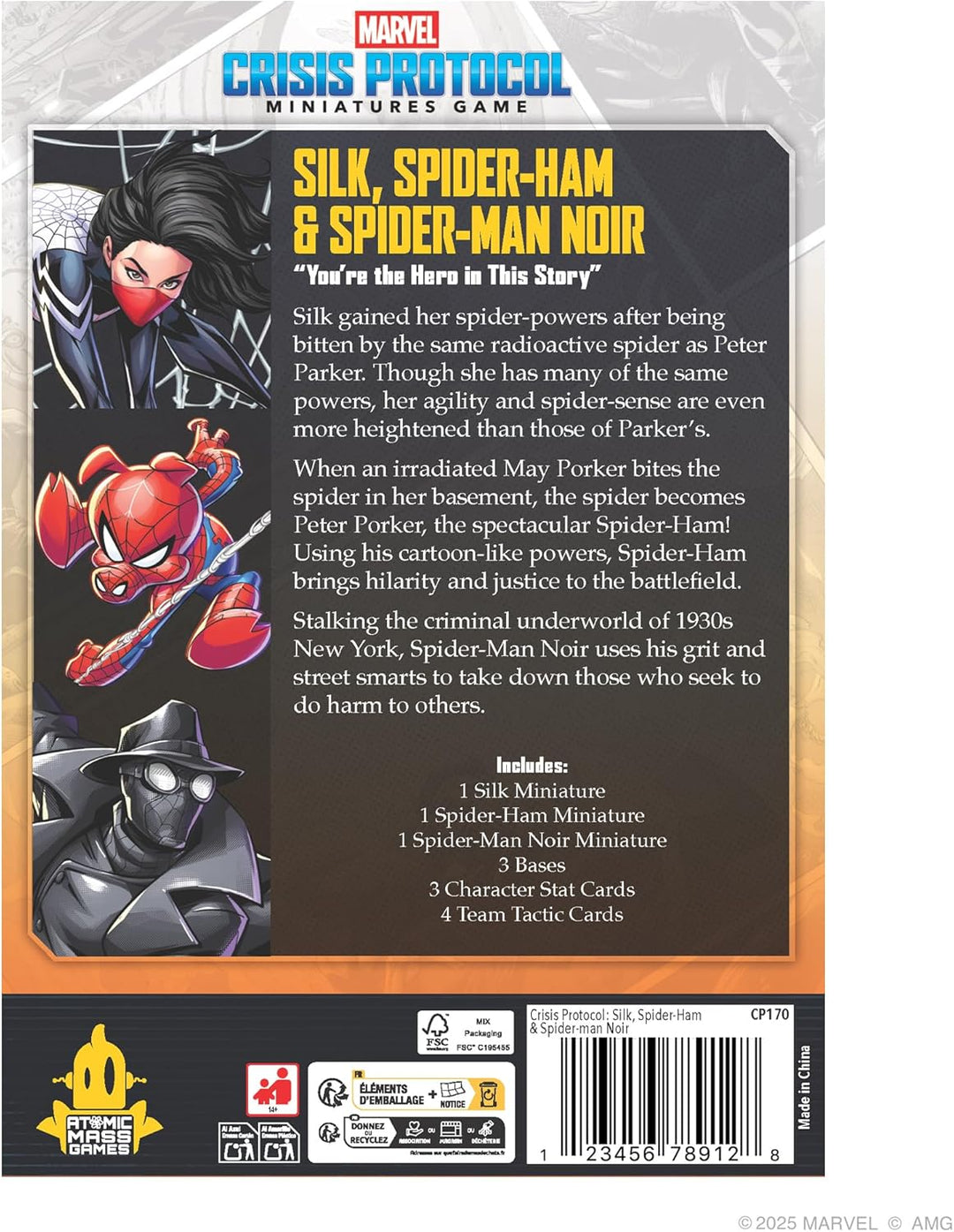 Asmodee, Marvel: Crisis Protocol – Silk, Spider-Ham & Spider-Man Noir, Character Pack, Atomic Mass G