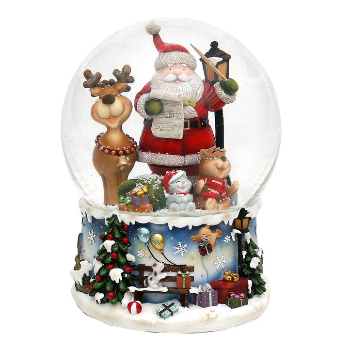 Dekohelden24 XXL Schneekugel, lustigem, Spielwerk, Melodie: Rudolph The red-Nosed Reindeer, Masse L/
